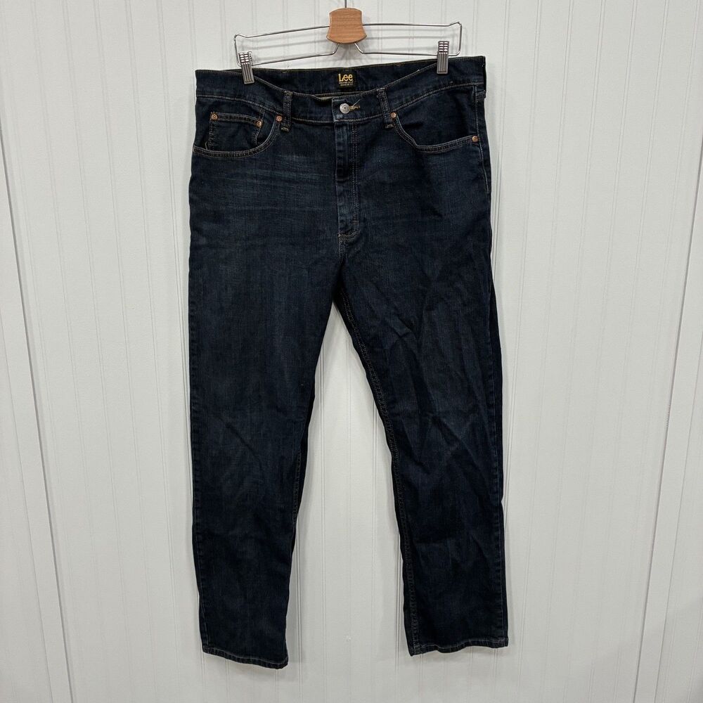 Lee Mens 38x32 Blue Dark Wash Regular Fit Straight Leg Stretch Jeans 90s Classic